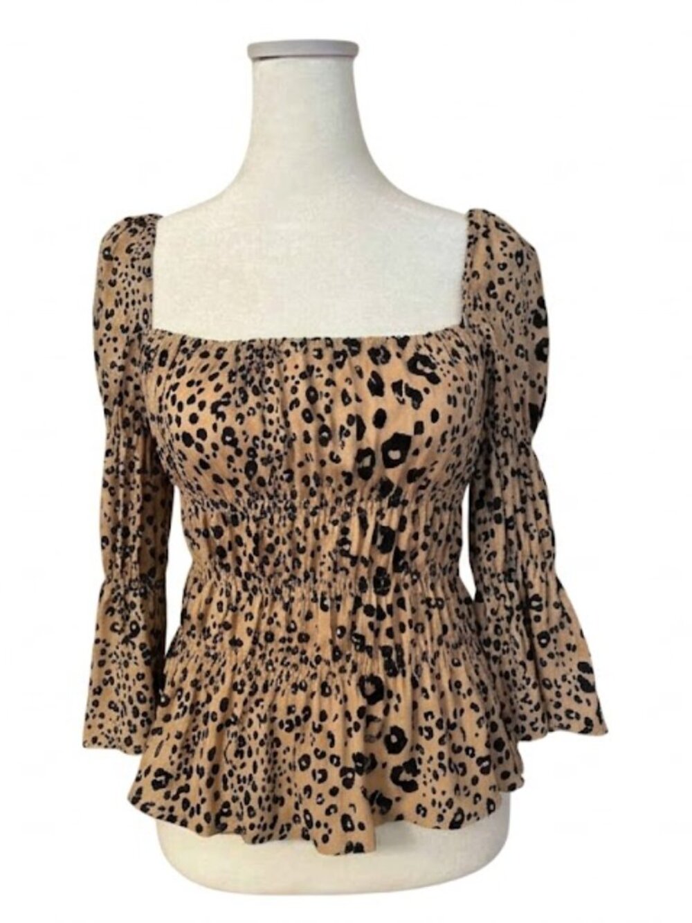 NWT Hayden Los Angeles Leopard Print Smocked Peplum Top | Small